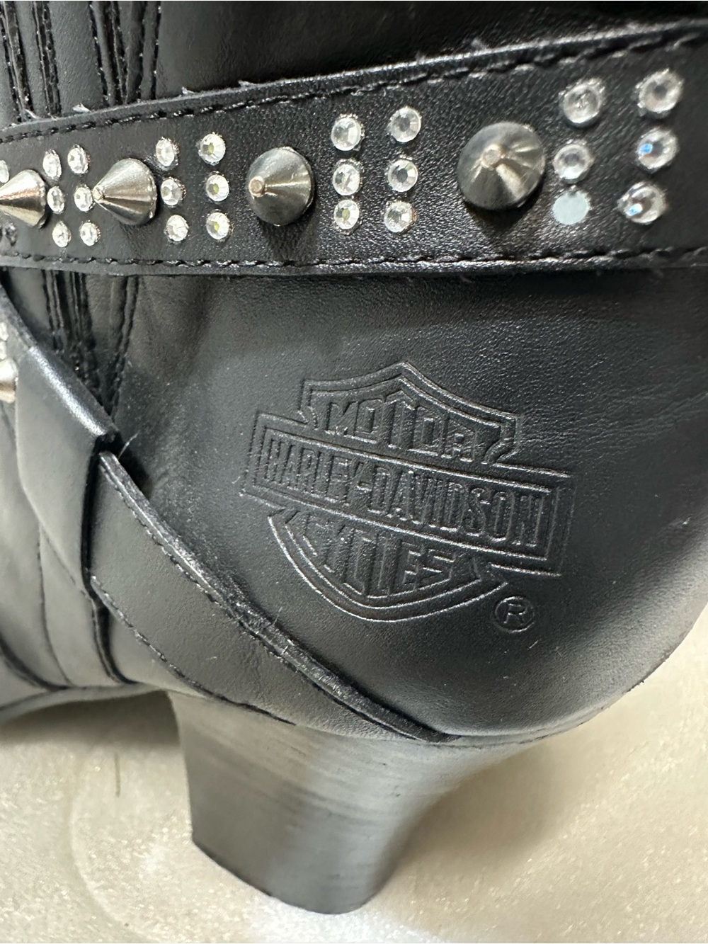 Harley-Davidson Black Studded Wrap-Heel Ankle Boots - Picture 7 of 9